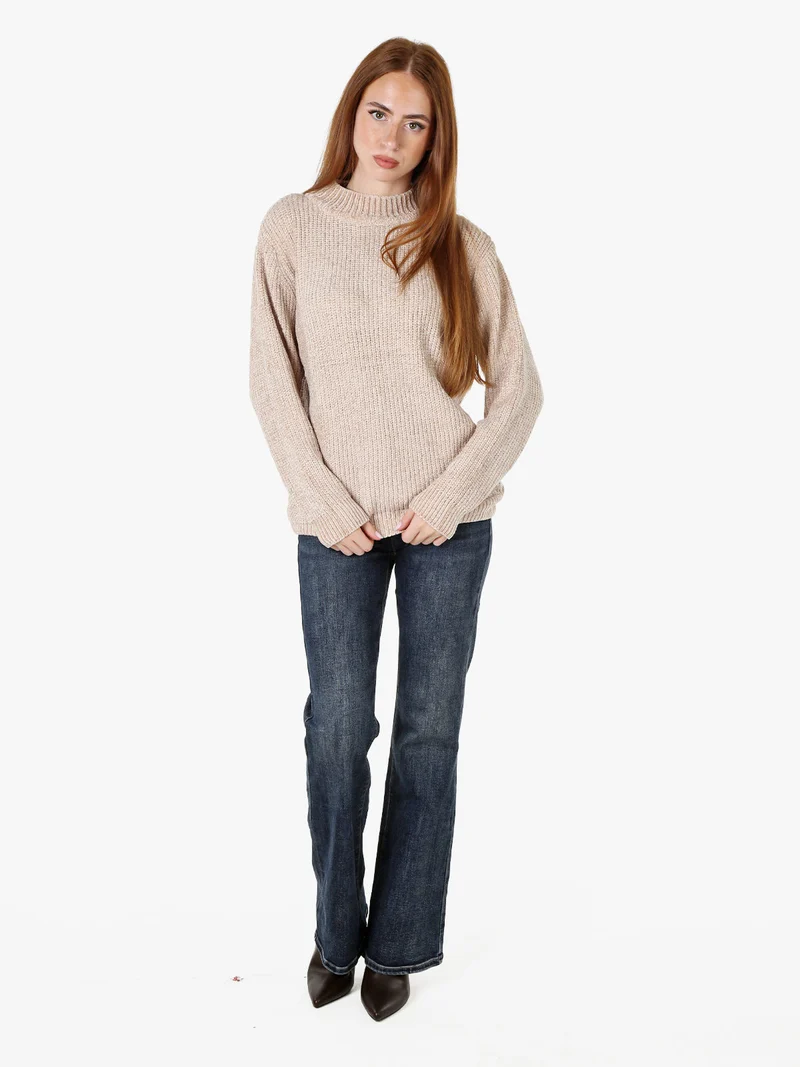 Maglione accollato da donna in ciniglia - beige