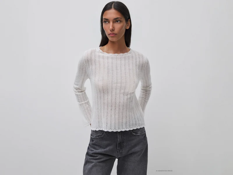 Ultraleichter Pullover aus Wollmischung mit Lochmuster