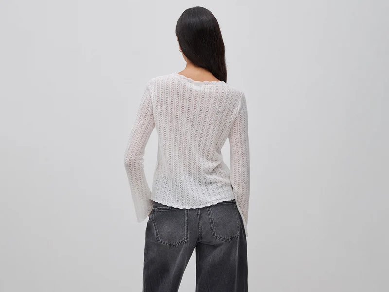 Ultraleichter Pullover aus Wollmischung mit Lochmuster