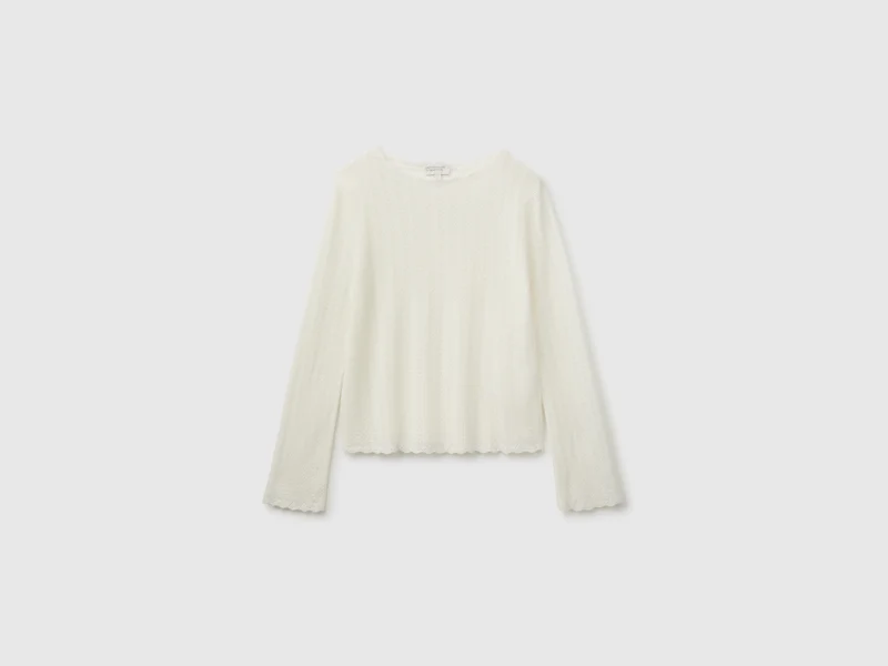 Ultraleichter Pullover aus Wollmischung mit Lochmuster