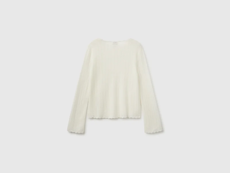 Ultraleichter Pullover aus Wollmischung mit Lochmuster
