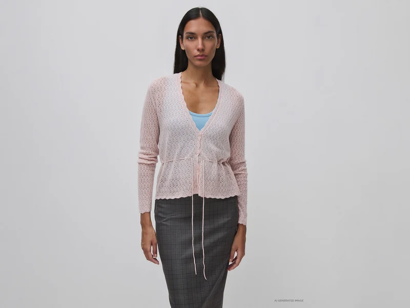 Perforierte Strickjacke aus ultraleichtem Wollmischgewebe