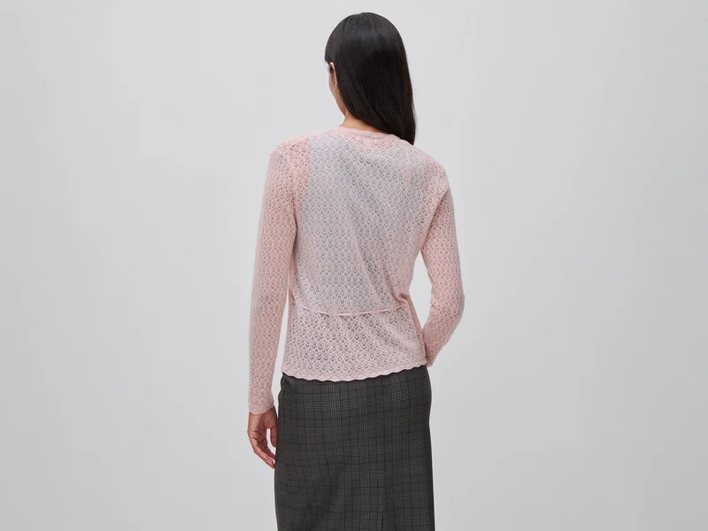 Perforierte Strickjacke aus ultraleichtem Wollmischgewebe