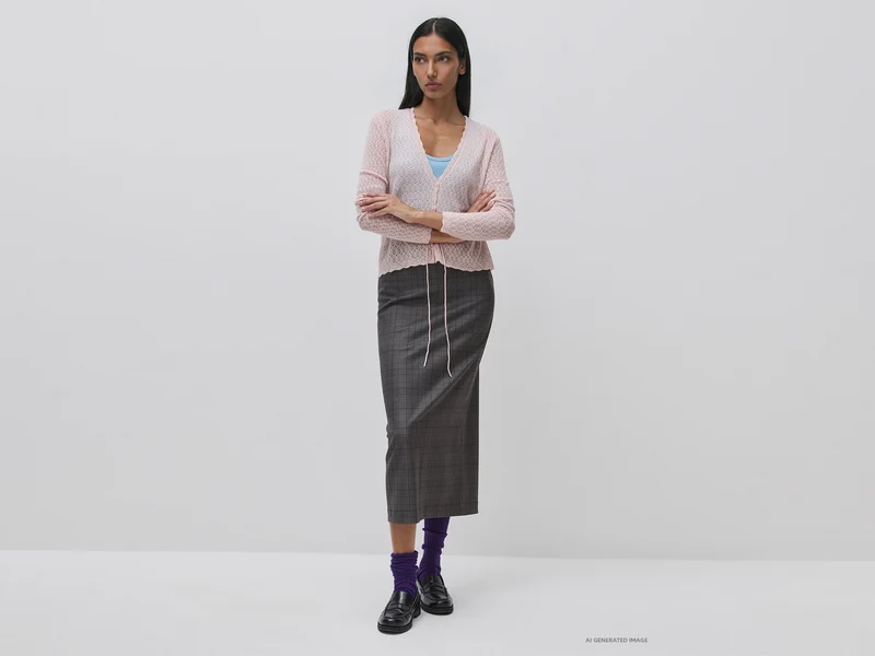 Perforierte Strickjacke aus ultraleichtem Wollmischgewebe
