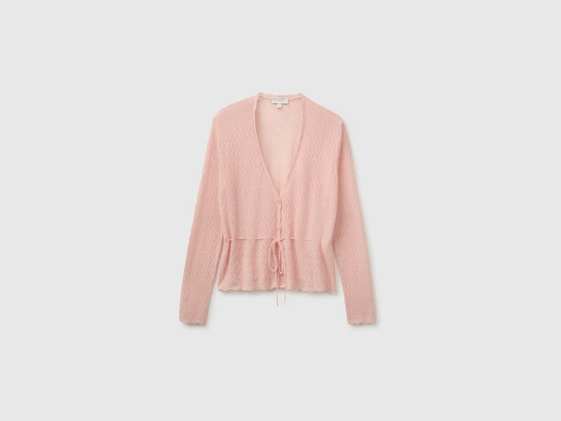 Perforierte Strickjacke aus ultraleichtem Wollmischgewebe
