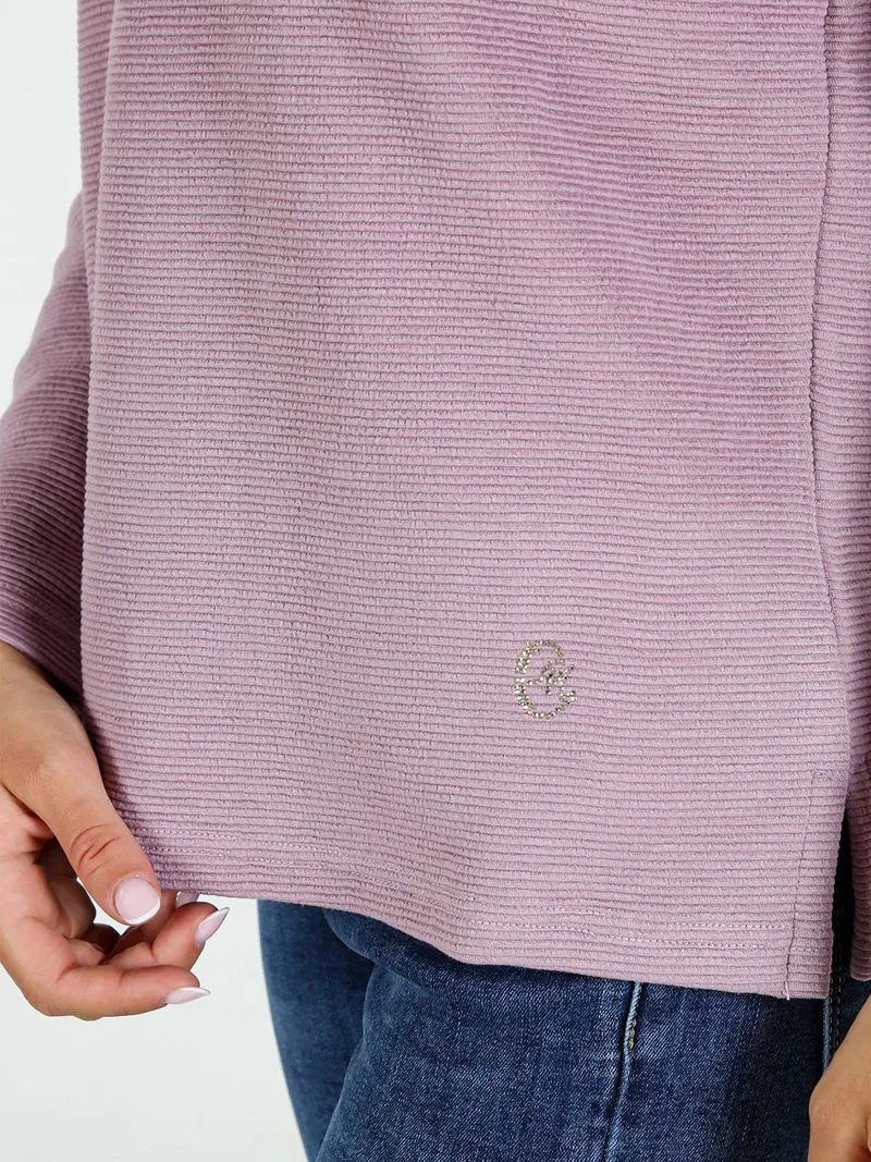 Maglia donna a maniche lunghe accollata - rosa