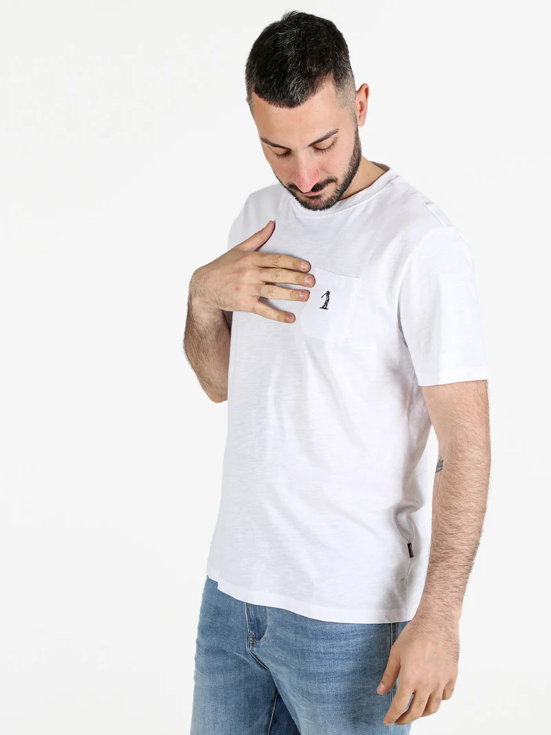 T-shirt uomo in cotone con taschino - bianco