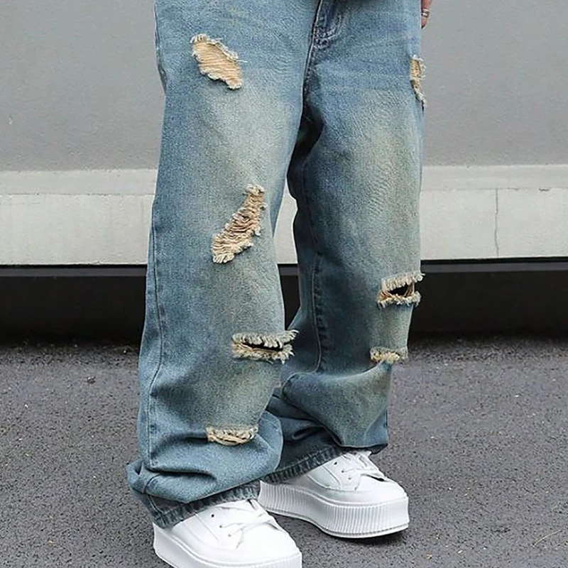 Herren Ripped Jeans in Übergröße | Locker geschnittene Straight-Leg-Jeans mit Used-Effekt