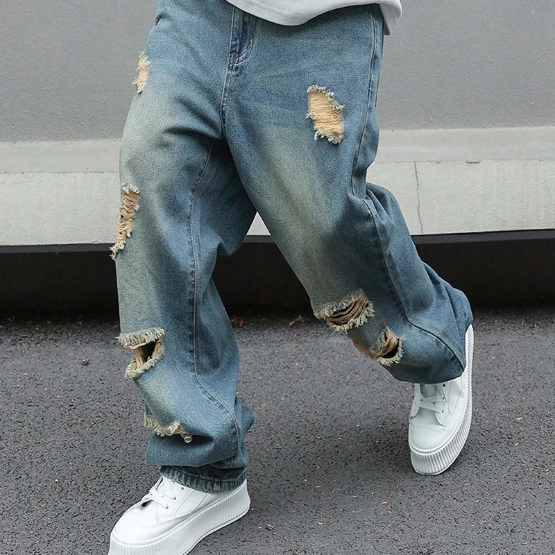 Herren Ripped Jeans in Übergröße | Locker geschnittene Straight-Leg-Jeans mit Used-Effekt