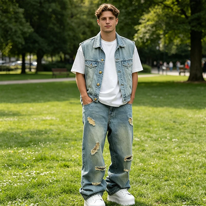Herren Ripped Jeans in Übergröße | Locker geschnittene Straight-Leg-Jeans mit Used-Effekt