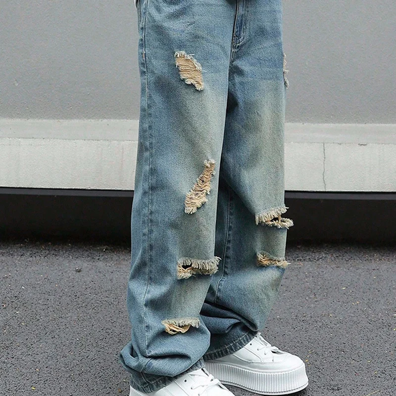 Herren Ripped Jeans in Übergröße | Locker geschnittene Straight-Leg-Jeans mit Used-Effekt