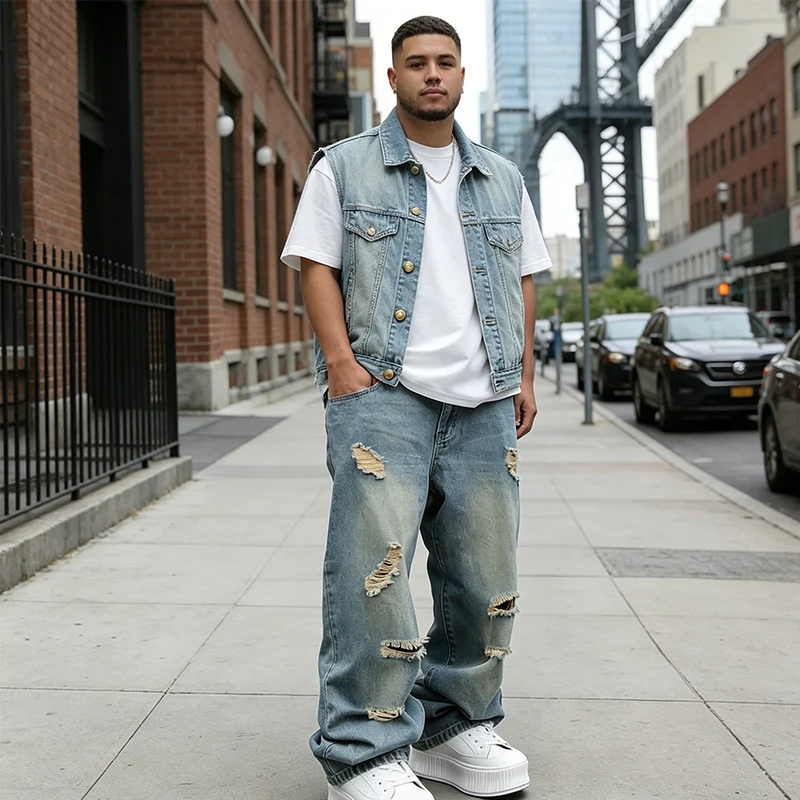 Herren Ripped Jeans in Übergröße | Locker geschnittene Straight-Leg-Jeans mit Used-Effekt