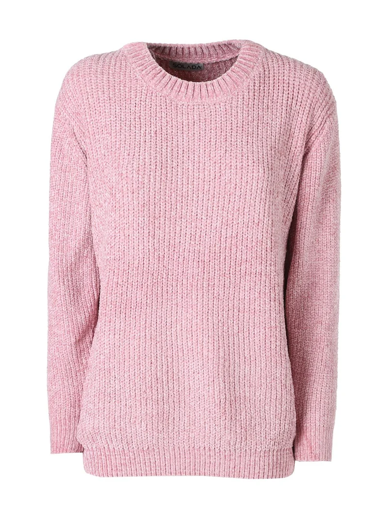 Maglione girocollo da donna in ciniglia - rosa