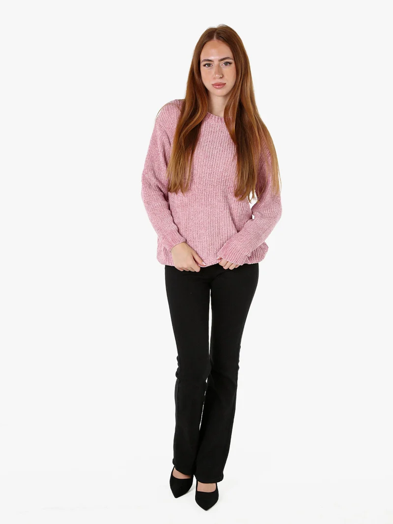 Maglione girocollo da donna in ciniglia - rosa