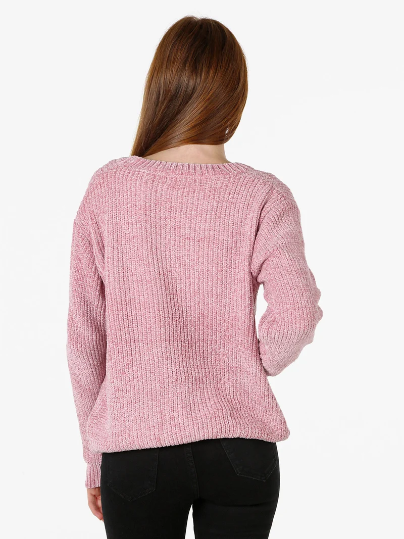 Maglione girocollo da donna in ciniglia - rosa