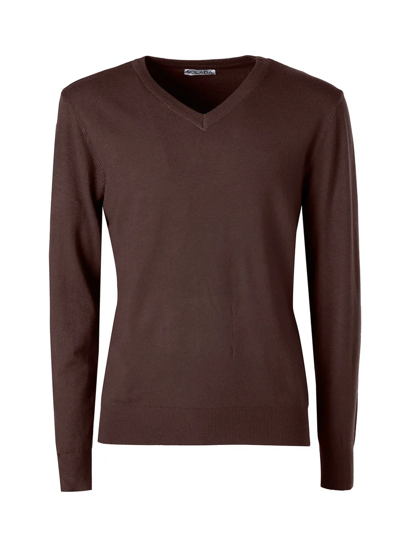 Maglia uomo con scollo a V tinta unita - moro