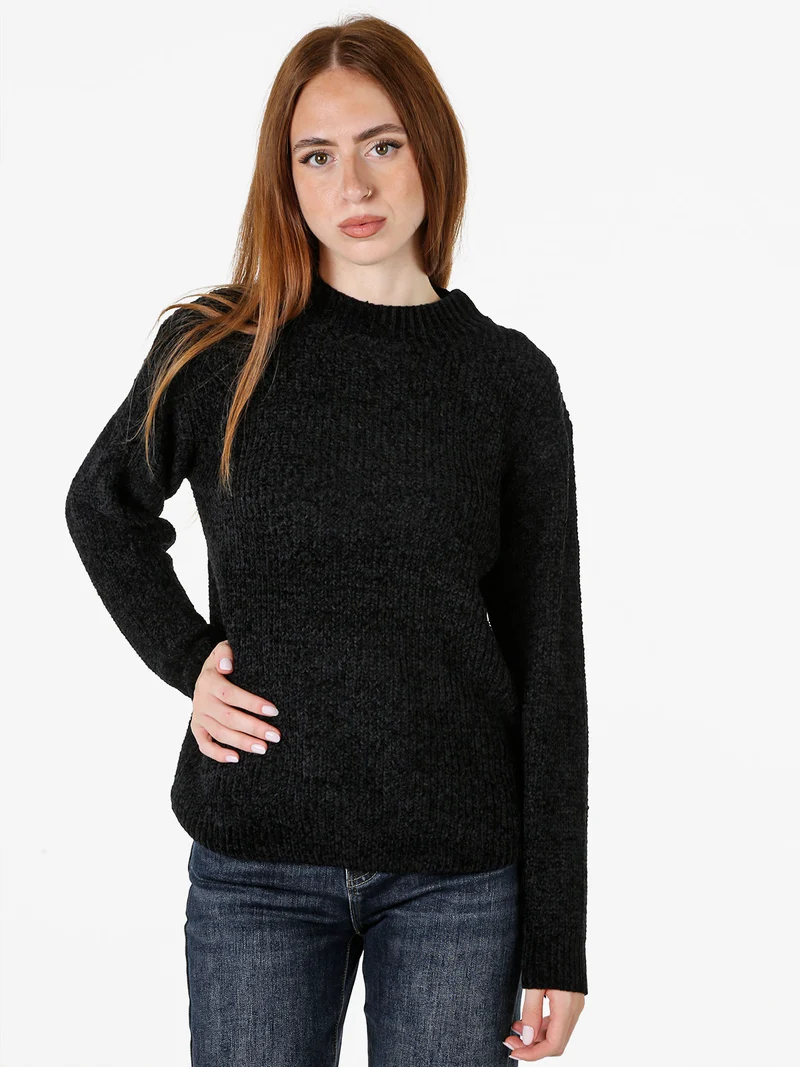 Maglione accollato da donna in ciniglia - nero