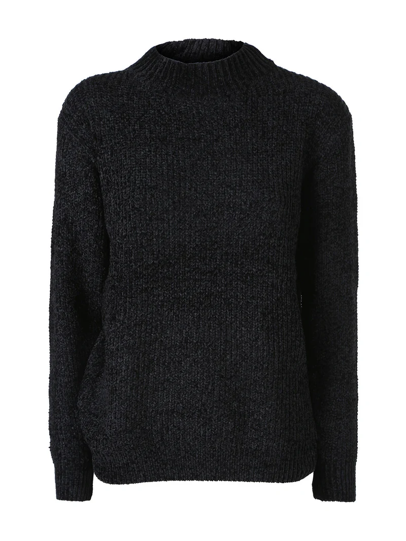Maglione accollato da donna in ciniglia - nero