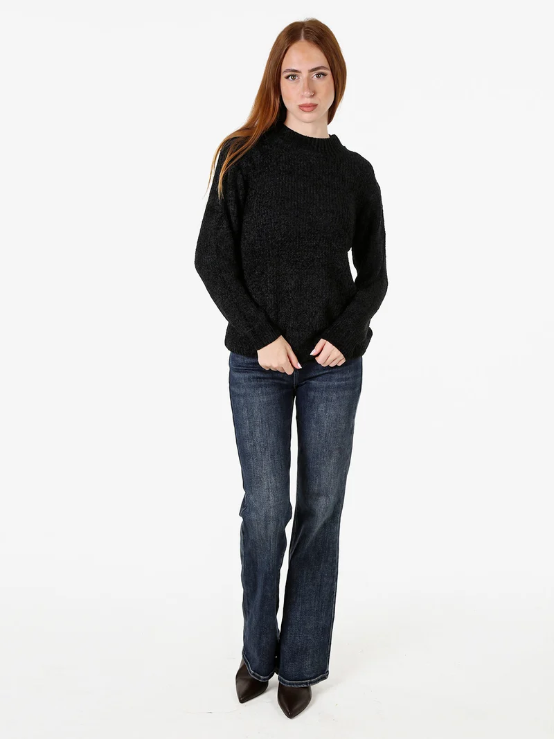 Maglione accollato da donna in ciniglia - nero