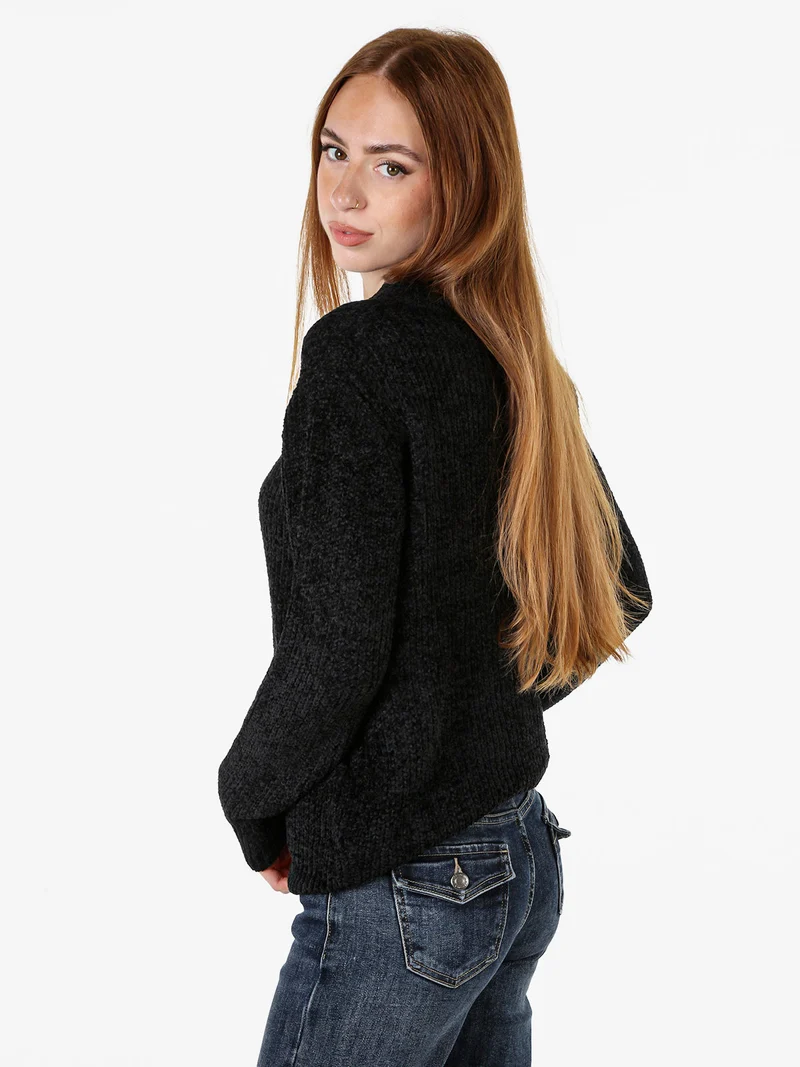 Maglione accollato da donna in ciniglia - nero