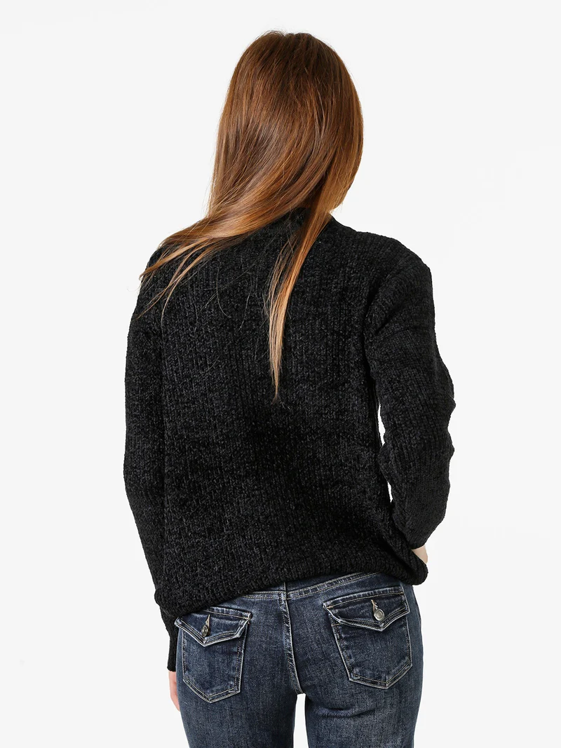 Maglione accollato da donna in ciniglia - nero