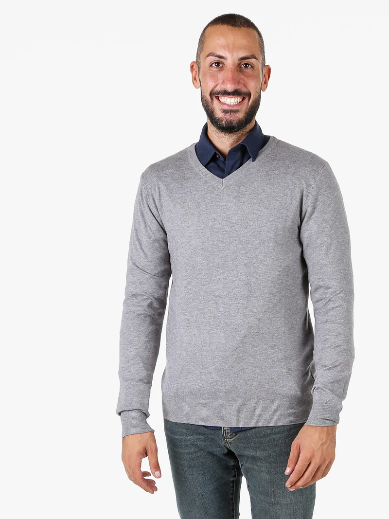 Maglia uomo con scollo a V tinta unita - grigio