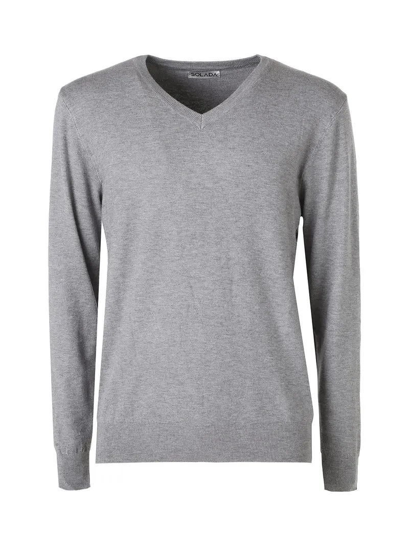 Maglia uomo con scollo a V tinta unita - grigio