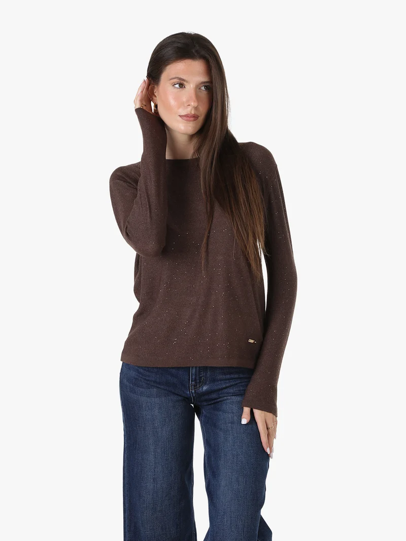 Maglia da donna con mini paillettes - moro