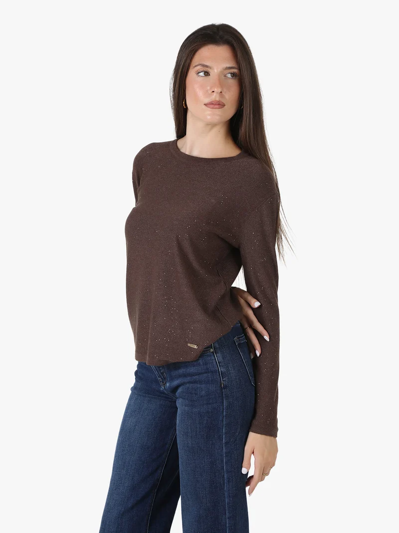 Maglia da donna con mini paillettes - moro