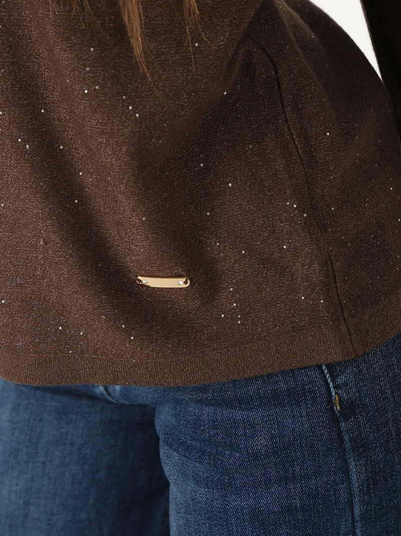 Maglia da donna con mini paillettes - moro