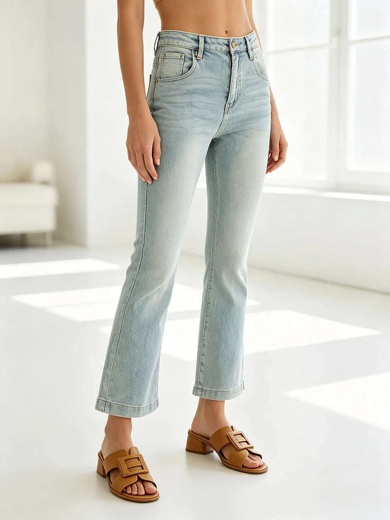 Jeans donna cropped a vita alta con finale a zampa - jeans