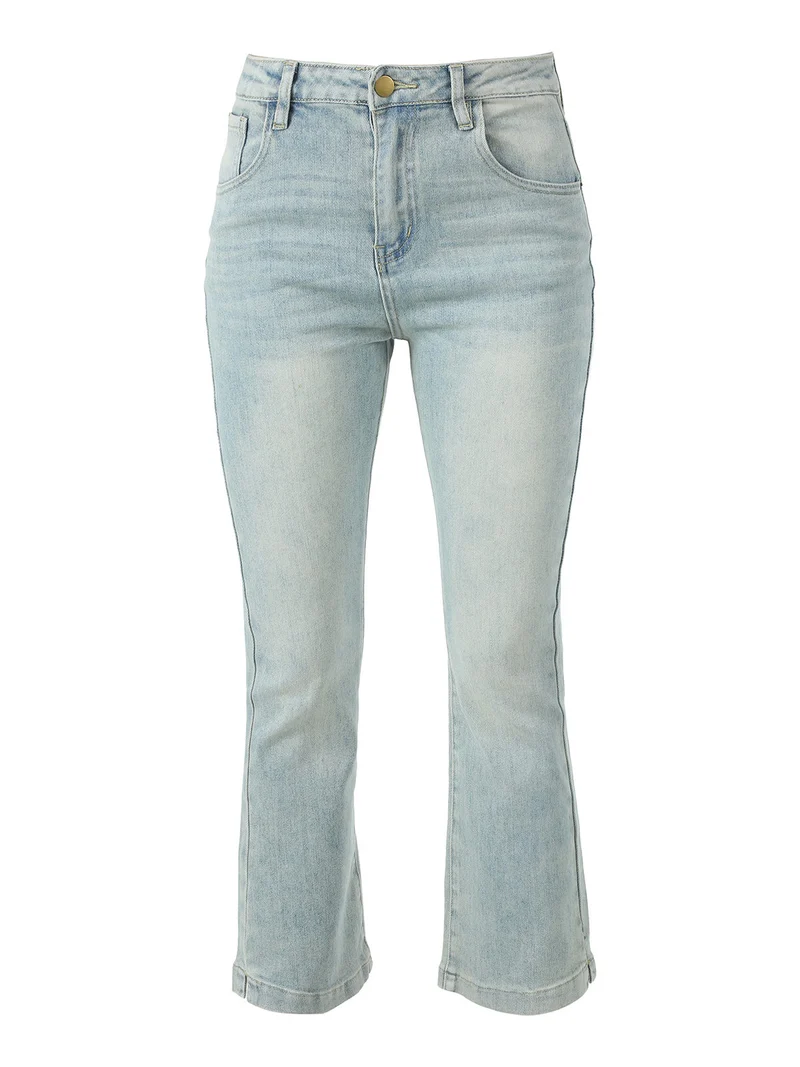 Jeans donna cropped a vita alta con finale a zampa - jeans