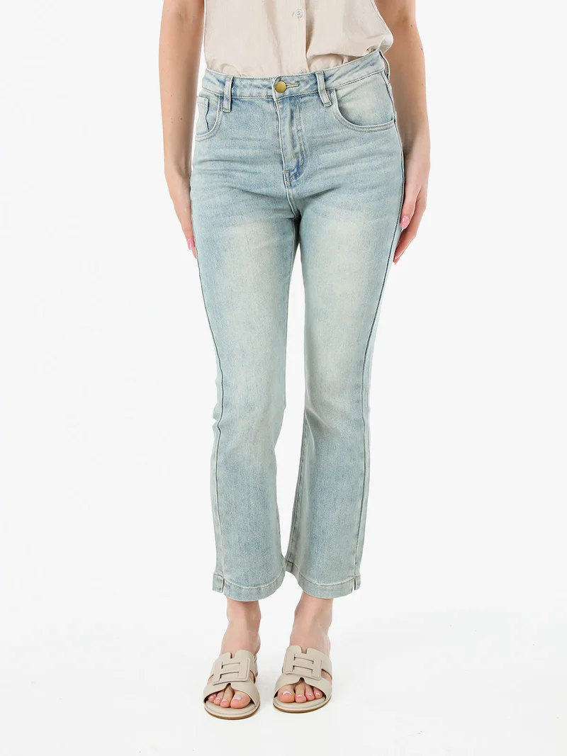Jeans donna cropped a vita alta con finale a zampa - jeans
