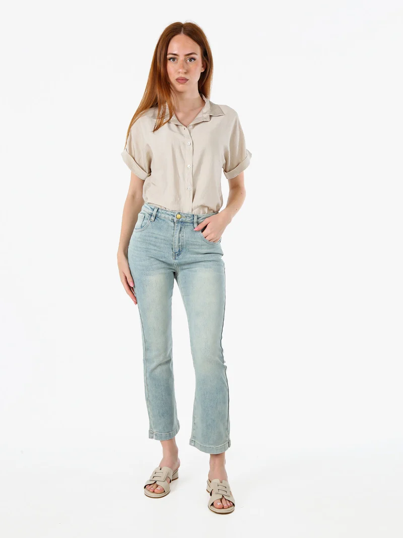 Jeans donna cropped a vita alta con finale a zampa - jeans