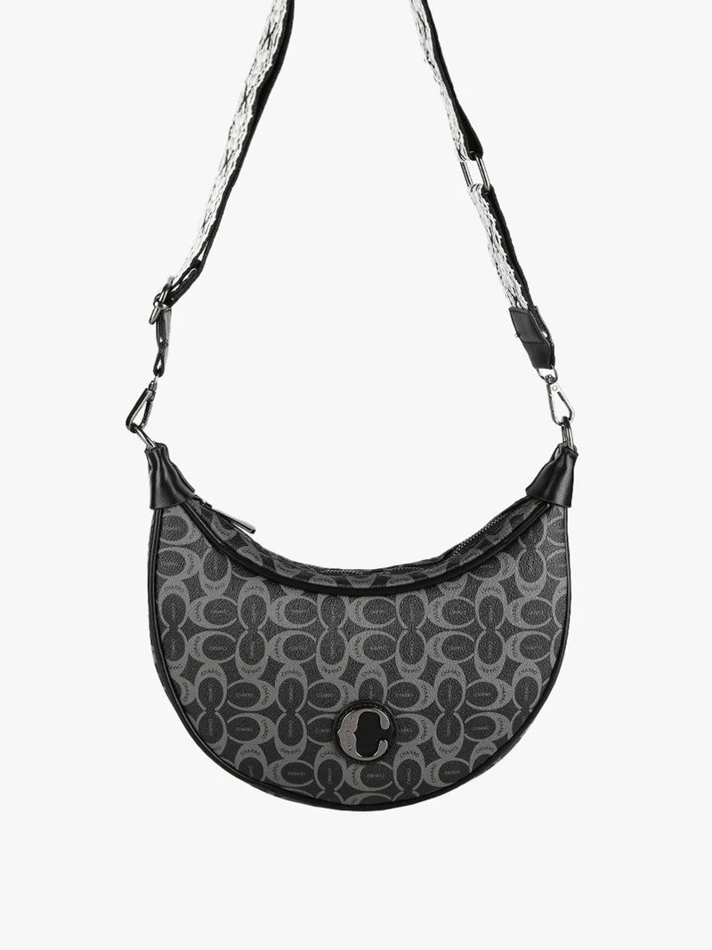 Borsetta hobo a tracolla con stampe - nero