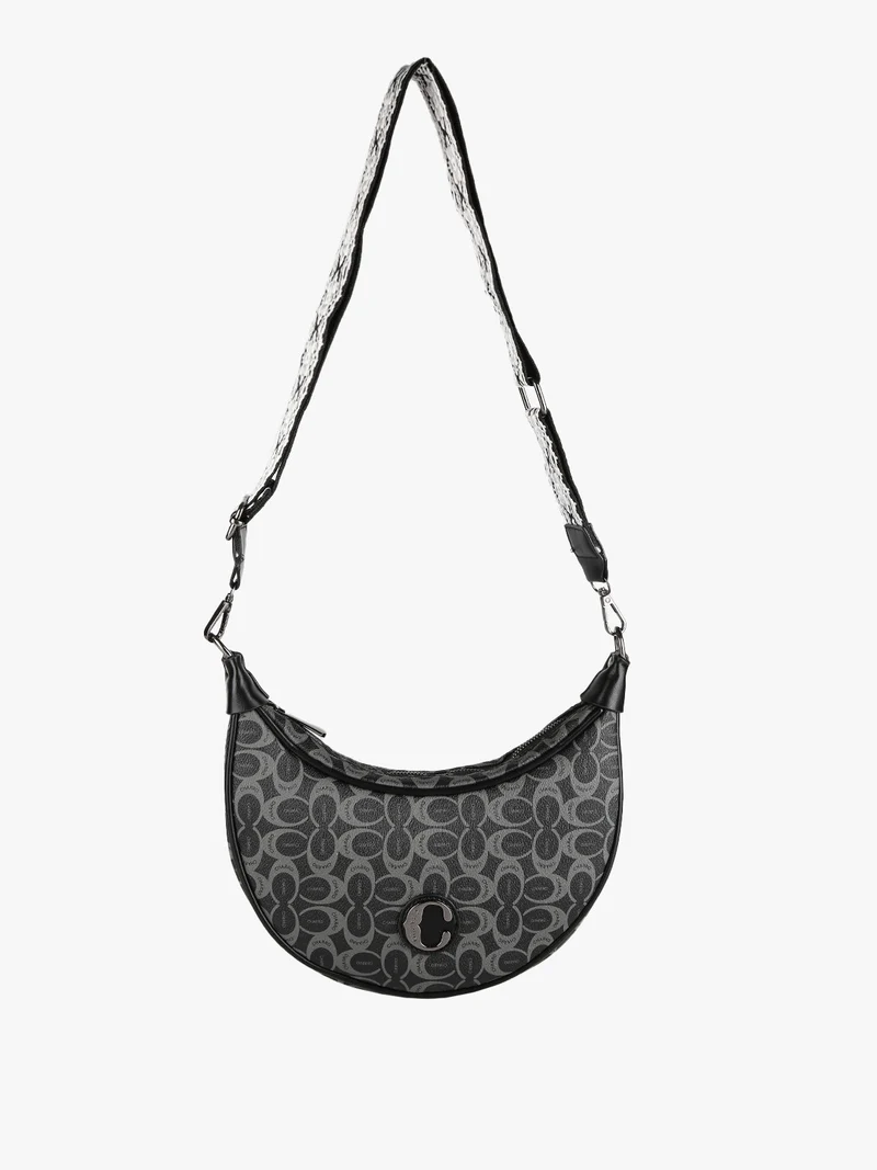 Borsetta hobo a tracolla con stampe - nero