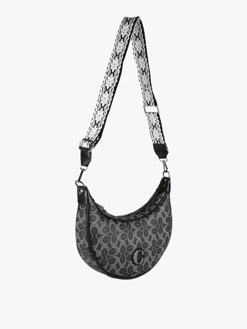 Borsetta hobo a tracolla con stampe - nero