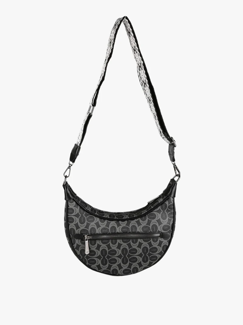 Borsetta hobo a tracolla con stampe - nero