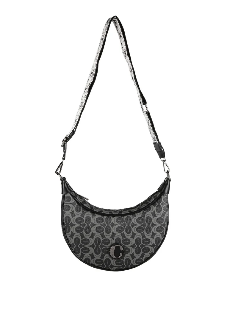 Borsetta hobo a tracolla con stampe - nero