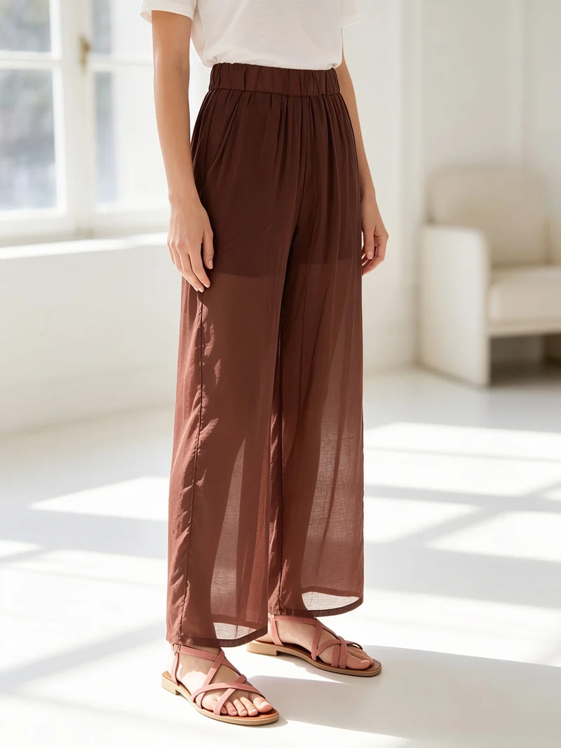 Pantaloni donna leggeri a gamba larga - moro