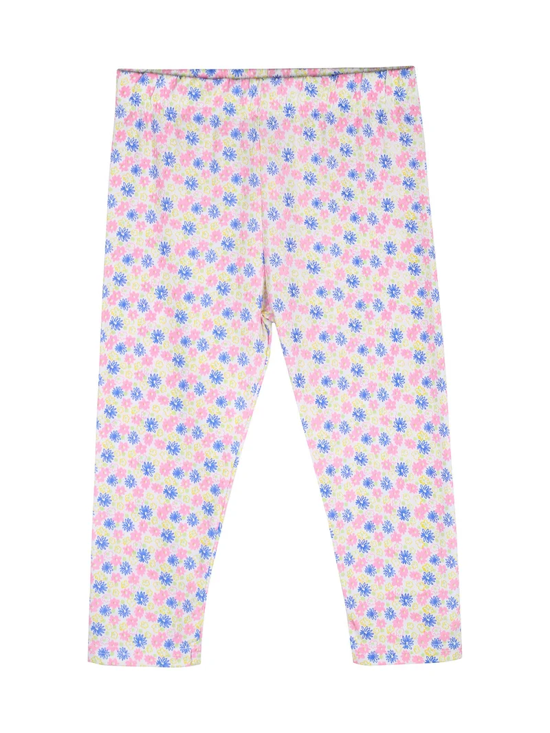 Completo da bambina con t-shirt e leggings fiorati a 3/4 - rosa