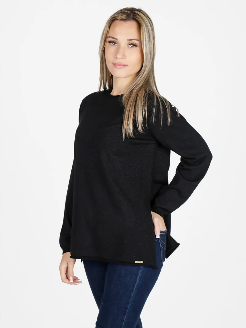 Maglia donna in lurex con spacchi laterali - nero