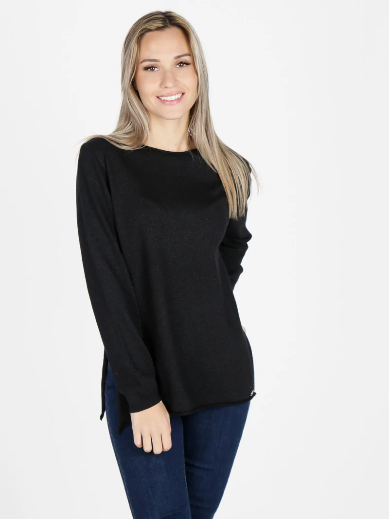 Maglia donna in lurex con spacchi laterali - nero