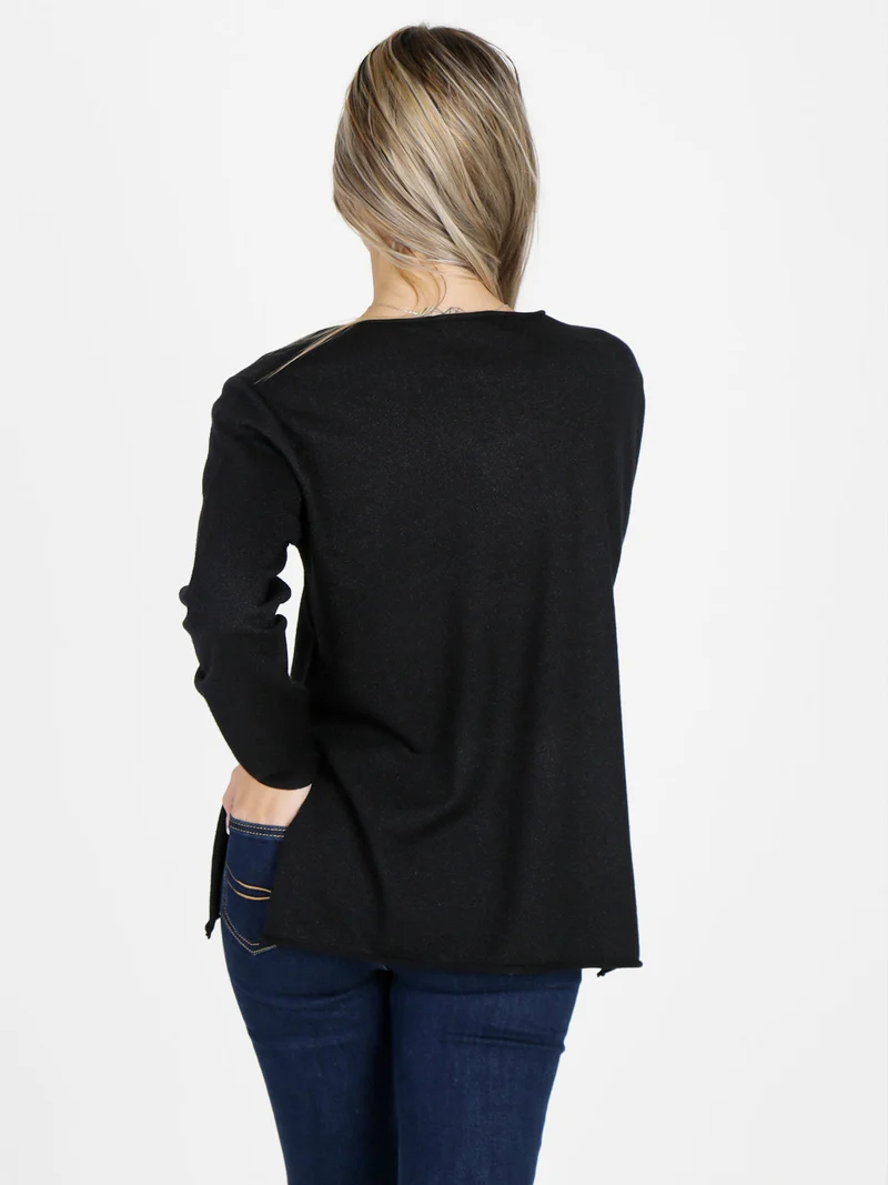 Maglia donna in lurex con spacchi laterali - nero