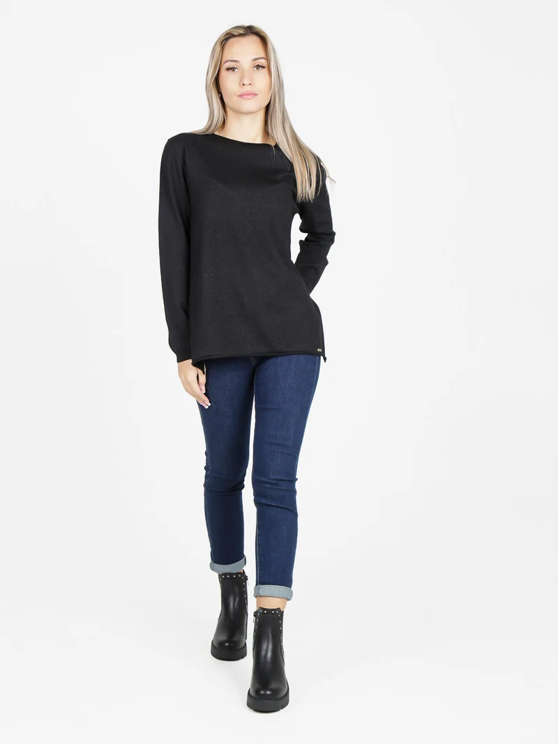 Maglia donna in lurex con spacchi laterali - nero