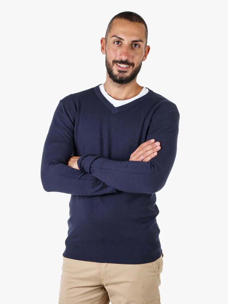 Maglia uomo con scollo a V tinta unita - blu scuro