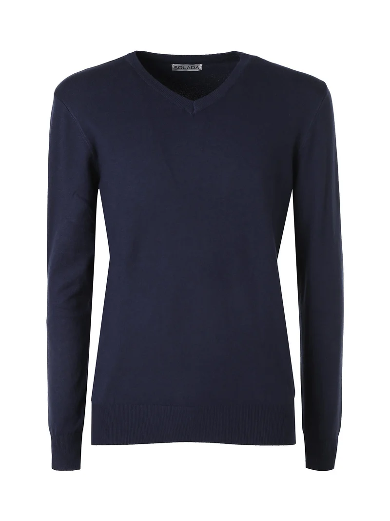 Maglia uomo con scollo a V tinta unita - blu scuro