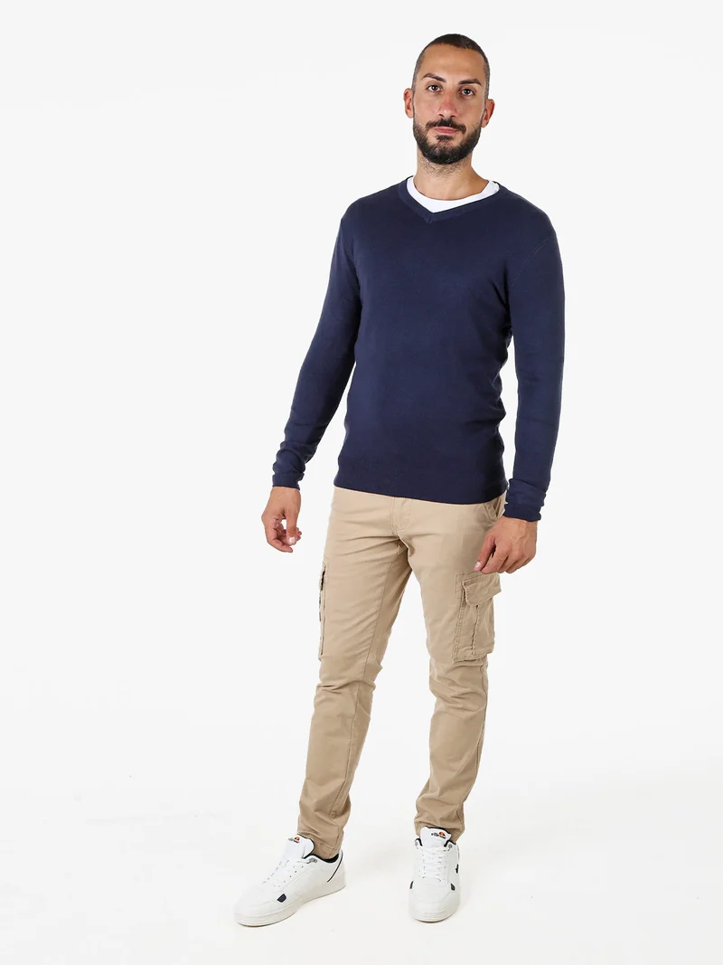 Maglia uomo con scollo a V tinta unita - blu scuro