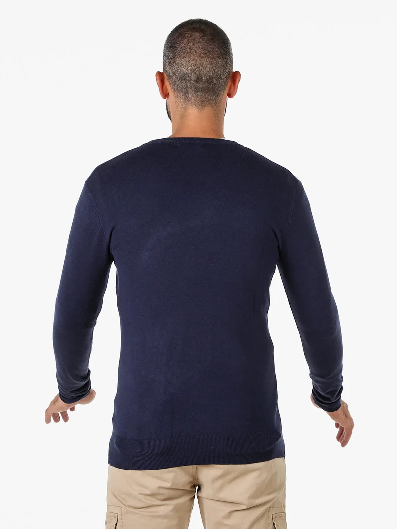 Maglia uomo con scollo a V tinta unita - blu scuro