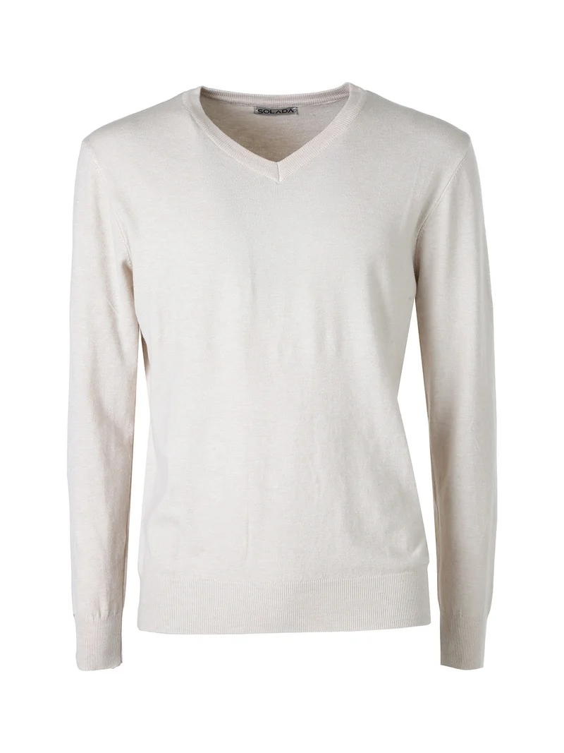 Maglia uomo con scollo a V tinta unita - beige